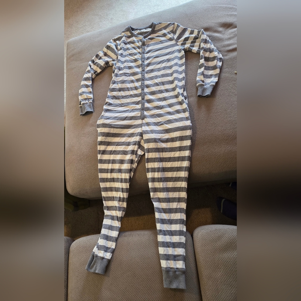 Men's Medium Striped Union Suit Gray & White - Goodfellow & Co™Snap buttons - Picture 2 of 12